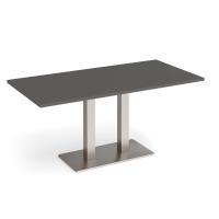 Eros rectangular dining table with flat brushed steel rectangular base and twin uprights 1600mm x 800mm - Onyx Grey