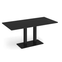 Eros rectangular dining table with flat black rectangular base and twin uprights 1600mm x 800mm - Black