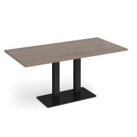 Eros rectangular dining table with flat black rectangular base and twin uprights 1600mm x 800mm - Barcelona walnut