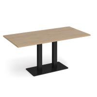 Eros rectangular dining table with flat black rectangular base and twin uprights 1600mm x 800mm - Kendal oak