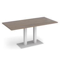 Eros rectangular dining table with flat white rectangular base and twin uprights 1600mm x 800mm - Barcelona walnut