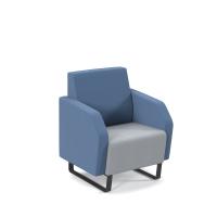 Encore low back 1 seater sofa 600mm wide with black sled frame - late grey seat with range blue back and arms