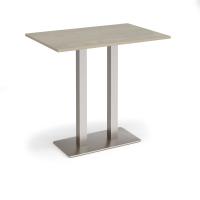 Eros rectangular poseur table with flat brushed steel rectangular base and twin uprights 1200mm x 800mm - made to order