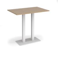 Eros rectangular poseur table with flat white rectangular base and twin uprights 1200mm x 800mm - Kendal oak