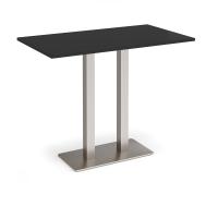 Eros rectangular poseur table with flat brushed steel rectangular base and twin uprights 1400mm x 800mm -Black