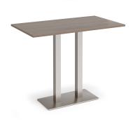 Eros rectangular poseur table with flat brushed steel rectangular base and twin uprights 1400mm x 800mm - Barcelona walnut