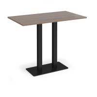 Eros rectangular poseur table with flat black rectangular base and twin uprights 1400mm x 800mm - Barcelona walnut