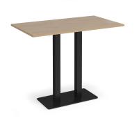 Eros rectangular poseur table with flat black rectangular base and twin uprights 1400mm x 800mm - Kendal oak