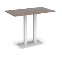 Eros rectangular poseur table with flat white rectangular base and twin uprights 1400mm x 800mm - Barcelona walnut