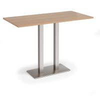Eros rectangular poseur table with flat brushed steel rectangular base and twin uprights 1600mm x 800mm - beech