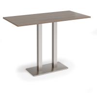 Eros rectangular poseur table with flat brushed steel rectangular base and twin uprights 1600mm x 800mm - Barcelona walnut