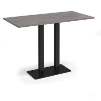 Eros rectangular poseur table with flat black rectangular base and twin uprights 1600mm x 800mm - grey oak