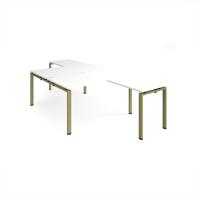 Adapt back to back desks 1400mm x 1600mm with 800mm return desks - green frame, white top