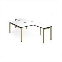Adapt back to back desks 1400mm x 1600mm with 800mm return desks - green frame, white top, black edge