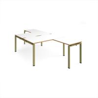 Adapt back to back desks 1400mm x 1600mm with 800mm return desks - green frame, white top, oak edge