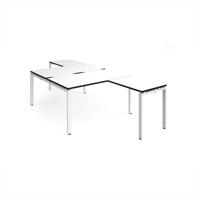Adapt back to back desks 1400mm x 1600mm with 800mm return desks - white frame, white top, black edge