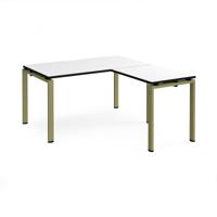 Adapt desk 1400mm x 800mm with 800mm return desk - green frame, white top, black edge