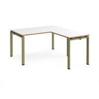 Adapt desk 1400mm x 800mm with 800mm return desk - green frame, white top, oak edge