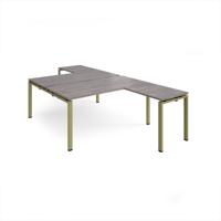 Adapt back to back desks 1600mm x 1600mm with 800mm return desks - green frame, grey oak top