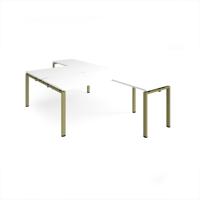 Adapt back to back desks 1600mm x 1600mm with 800mm return desks - green frame, white top