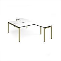 Adapt back to back desks 1600mm x 1600mm with 800mm return desks - green frame, white top, black edge