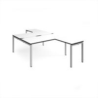Adapt back to back desks 1600mm x 1600mm with 800mm return desks - silver frame, white top, black edge