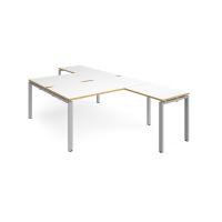 Adapt back to back desks 1600mm x 1600mm with 800mm return desks - silver frame, white top with oak edge