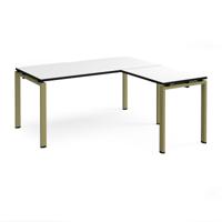 Adapt desk 1600mm x 800mm with 800mm return desk - green frame, white top, black edge