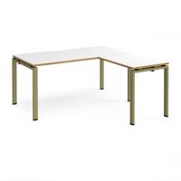 Adapt desk 1600mm x 800mm with 800mm return desk - green frame, white top, oak edge