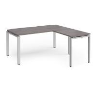 Adapt desk 1600mm x 800mm with 800mm return desk - silver frame, grey oak top