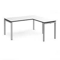Adapt desk 1600mm x 800mm with 800mm return desk - silver frame, white top, black edge