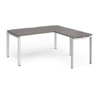 Adapt desk 1600mm x 800mm with 800mm return desk - white frame, grey oak top