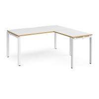 Adapt desk 1600mm x 800mm with 800mm return desk - white frame, white top with oak edge