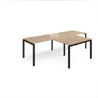 Adapt double straight desks 2800mm x 800mm with 800mm return desks - black frame, kendal oak top