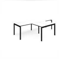 Adapt double straight desks 2800mm x 800mm with 800mm return desks - black frame, white top with black edge