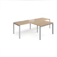 Adapt double straight desks 2800mm x 800mm with 800mm return desks - silver frame, kendal oak top