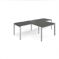 Adapt double straight desks 2800mm x 800mm with 800mm return desks - silver frame, onyx grey top
