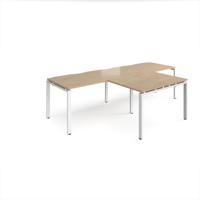 Adapt double straight desks 2800mm x 800mm with 800mm return desks - white frame, kendal oak top