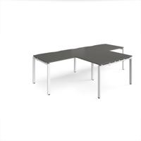 Adapt double straight desks 2800mm x 800mm with 800mm return desks - white frame, onyx grey top