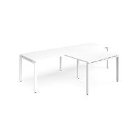 Adapt double straight desks 2800mm x 800mm with 800mm return desks - white frame, white top