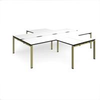 Adapt back to back 4 desk cluster 3200mm x 1600mm with 800mm return desks - green frame, white top, black edge