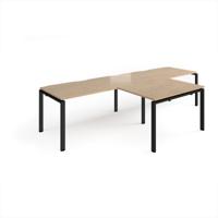 Adapt double straight desks 3200mm x 800mm with 800mm return desks - black frame, kendal oak top