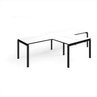 Adapt double straight desks 3200mm x 800mm with 800mm return desks - black frame, white top with black edge