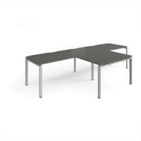 Adapt double straight desks 3200mm x 800mm with 800mm return desks - silver frame, onyx grey top
