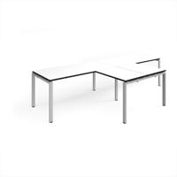 Adapt double straight desks 3200mm x 800mm with 800mm return desks - silver frame, white top with black edge
