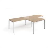 Adapt double straight desks 3200mm x 800mm with 800mm return desks - white frame, kendal oak top
