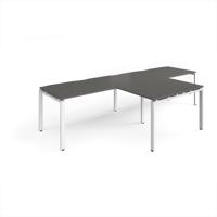 Adapt double straight desks 3200mm x 800mm with 800mm return desks - white frame, onyx grey top