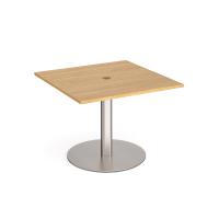 Eternal square meeting table 1000mm x 1000mm with central circular cutout 80mm - brushed steel base, oak top