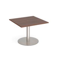 Eternal square meeting table 1000mm x 1000mm with central circular cutout 80mm - brushed steel base, walnut top