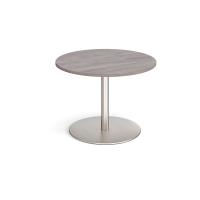 Eternal circular boardroom table 1000mm - brushed steel base, grey oak top